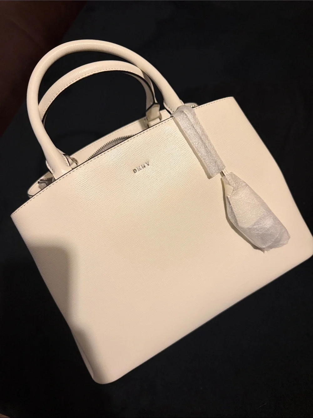 DKNY Cream Saffiano Satchel with Top Handles